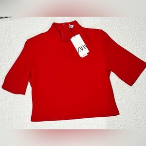 Zara Vibrant Red High Neck Top